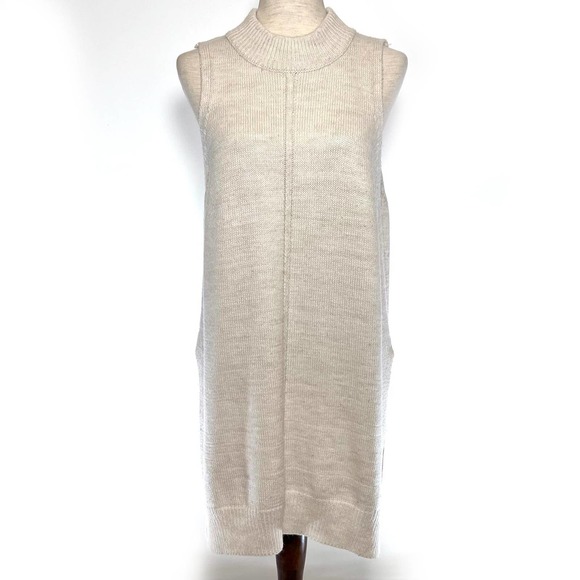 ASTR The Label Tunic Sweater Womens Sz LG Cream Sleeveless Mock Neck Side Slits - Picture 1 of 9